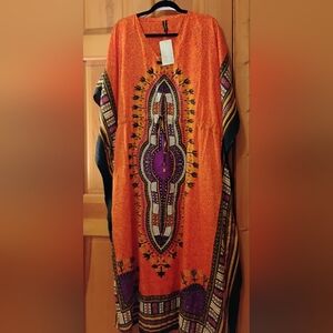 TRUE ROCK Orange Black Long Sleeve Resort Dress